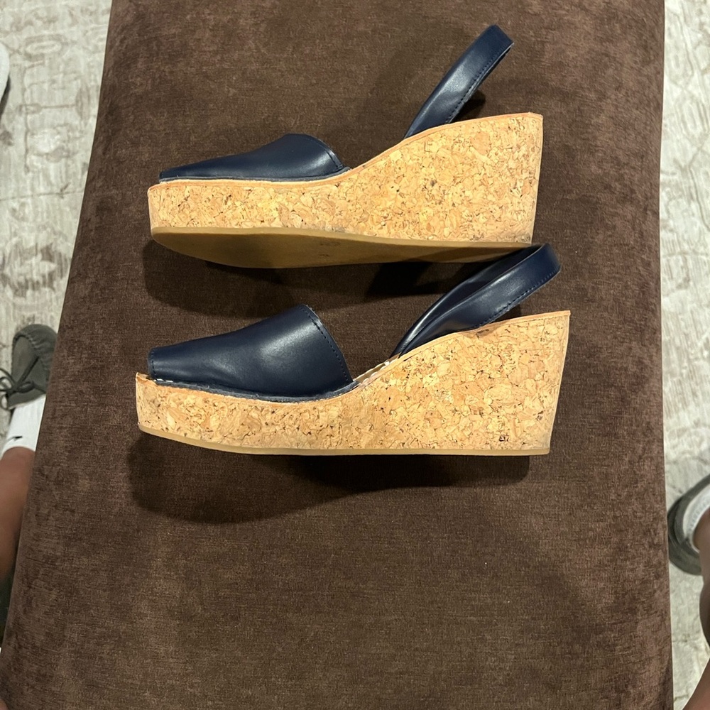 The Spanish Sandal Co. Women’s Leather Cork Wedges Size 39 Navy - Picture 11 of 14